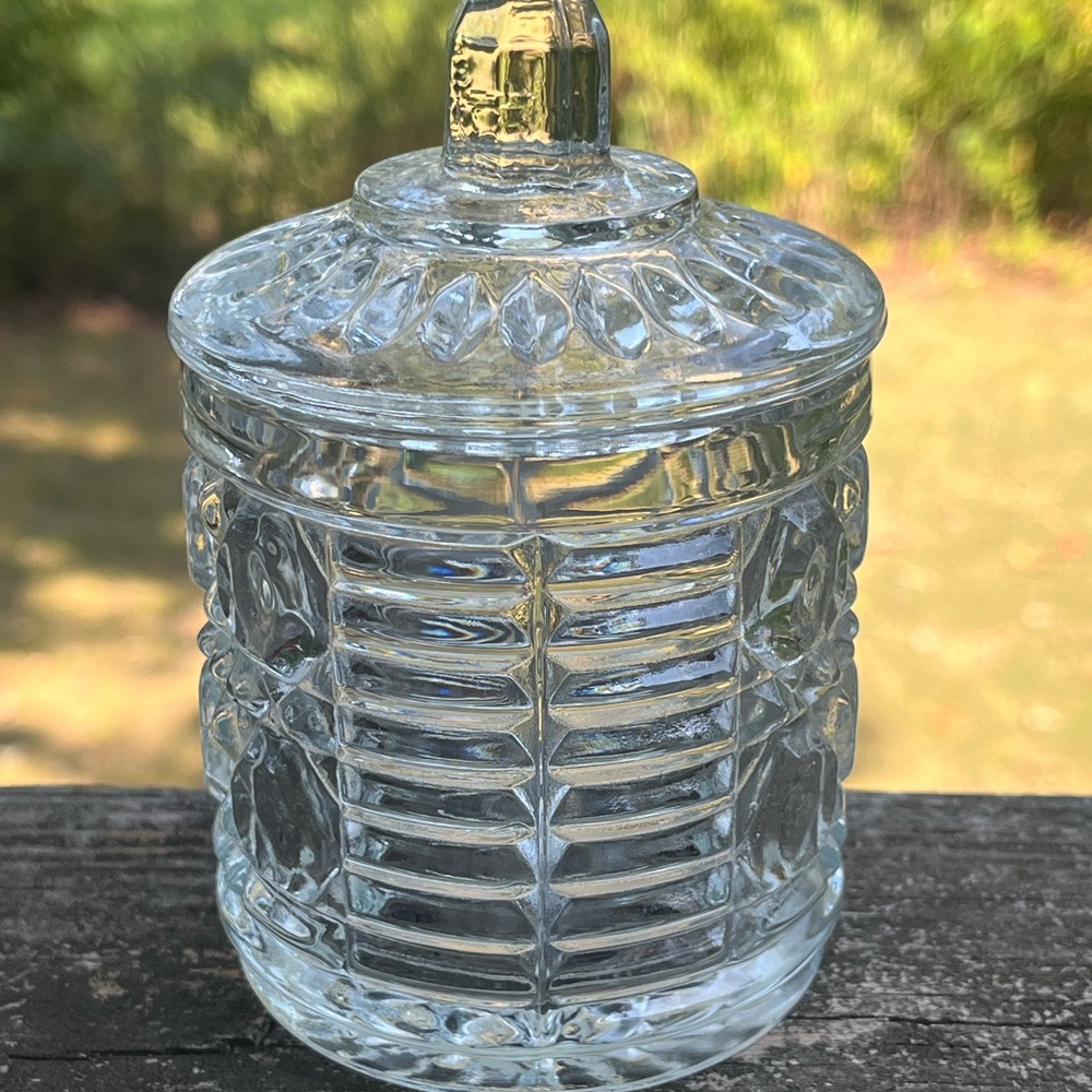 Vintage Federal Clear Glass Lidded Jar, Sugar Bowl, Vanity Storage, 5”, Windsor